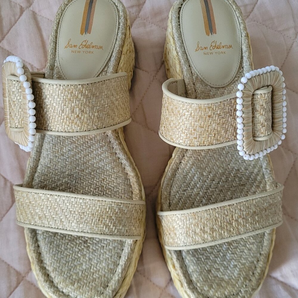 Sam Edelman raffia natural wedge sandal size 7.5.